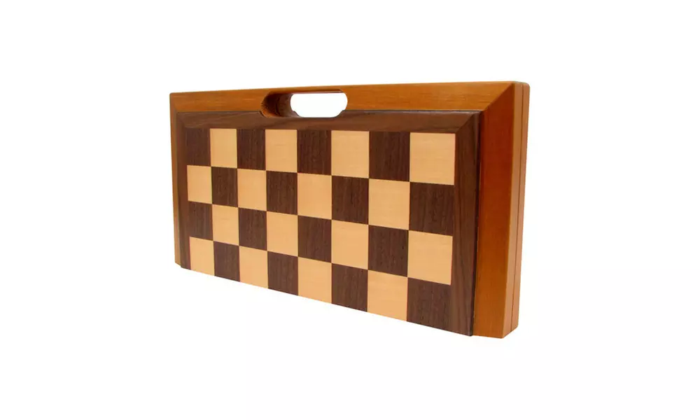 Deluxe Quality Wooden Chess Checker & Backgammon Set - Fold in Half for Storage