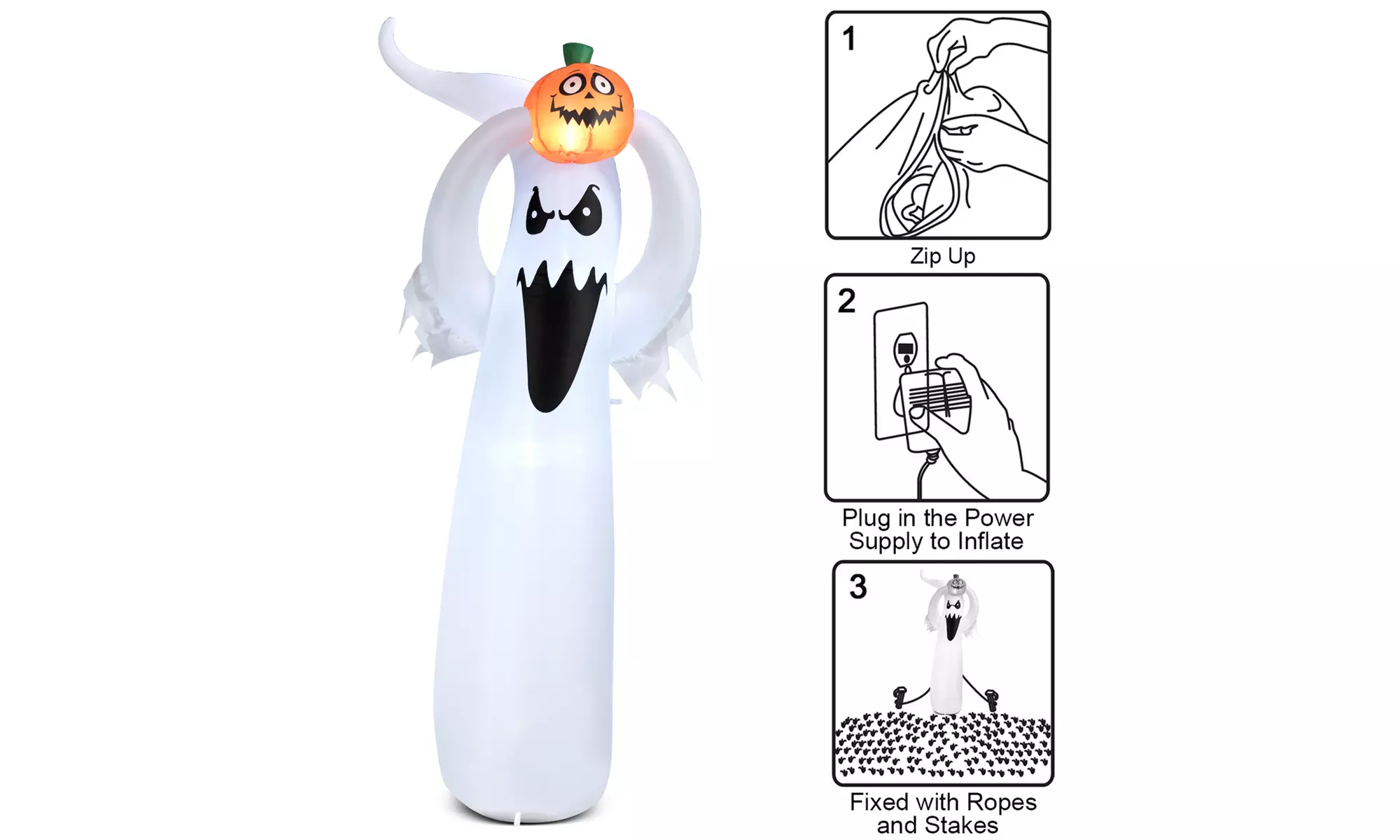 Costway 6' Halloween Inflatable Air Ghost Pumpkin LED Lights for Yard Decration