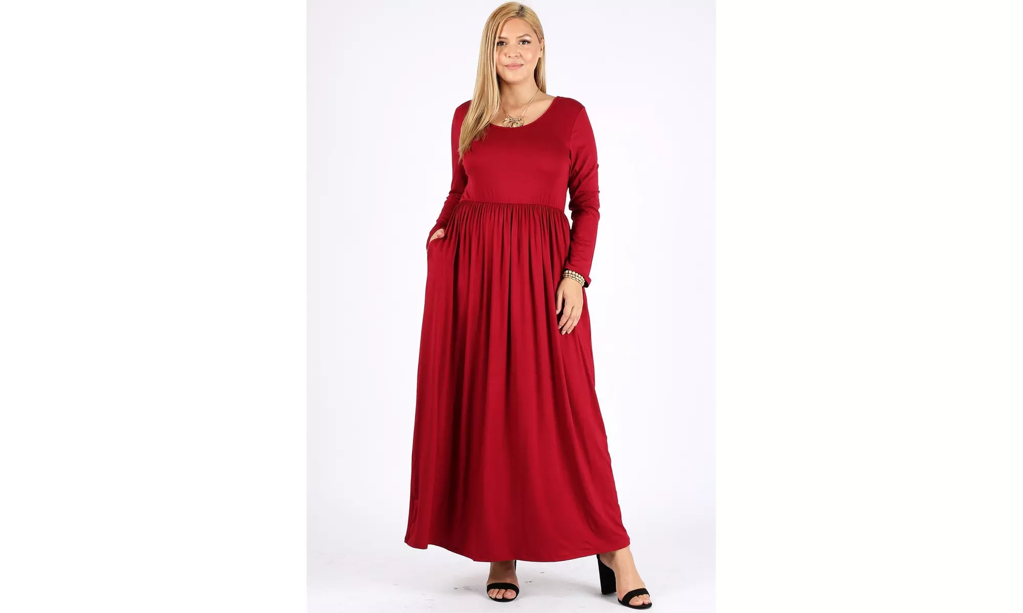 Women's solid maxi long sleeve dress - Primary Image