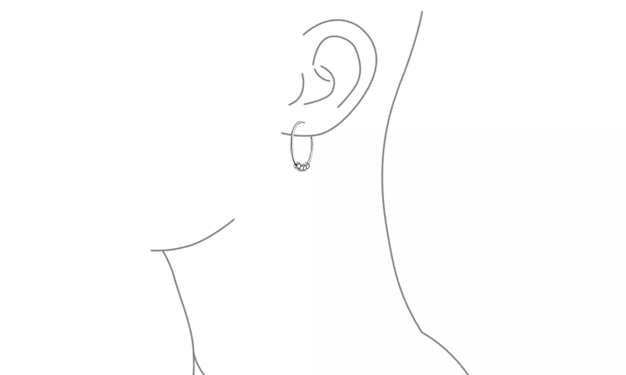 Bali Style 3 Ball Bead Endless Round Hoop Earrings Sterling Silver - Second Medium