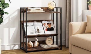 Costway 3-Tier Industrial Metal Frame Corner Bookcase with Adjustable Shelves