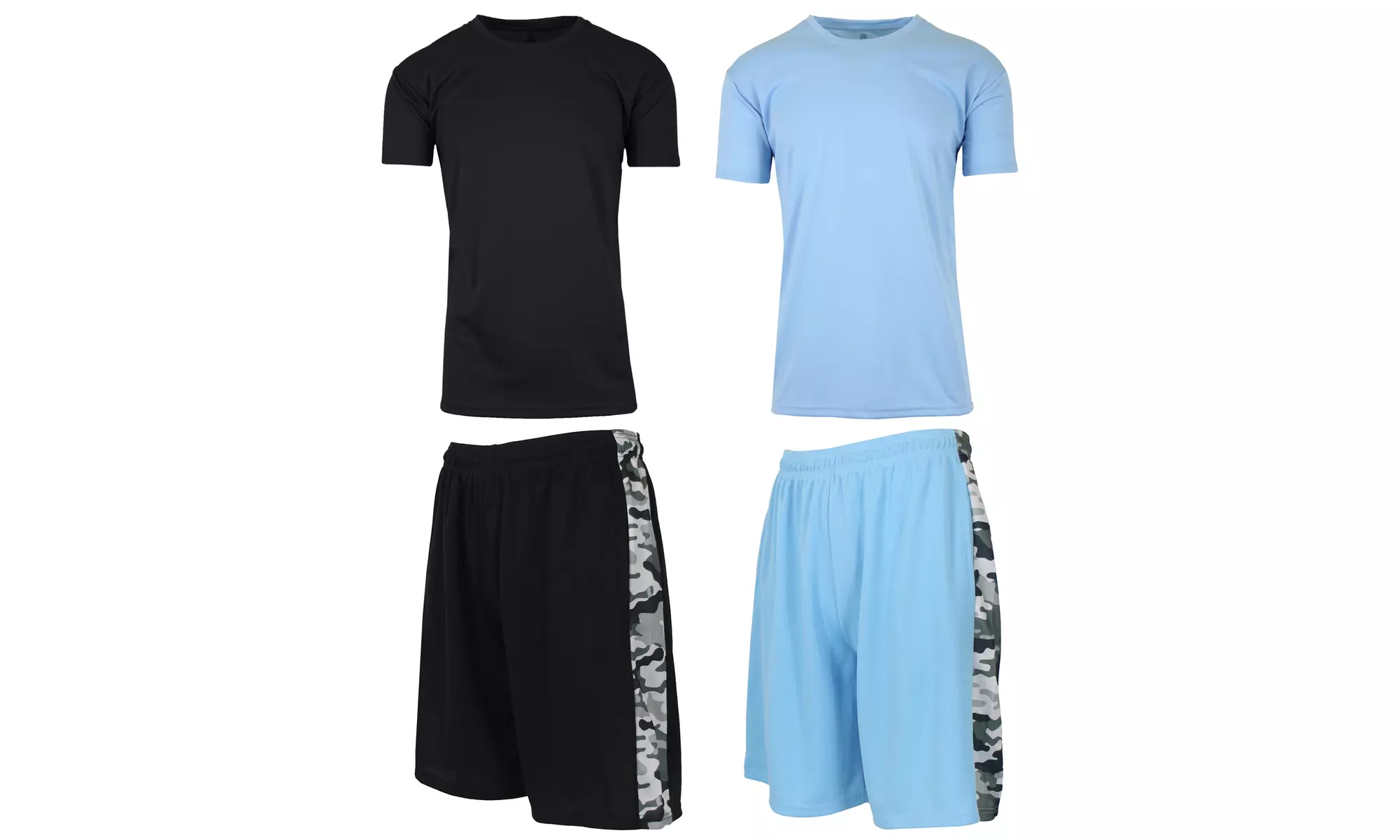 Men's 4-Piece Moisture Wicking Top & Bottom Short Sleeve Tee & Mesh Shorts