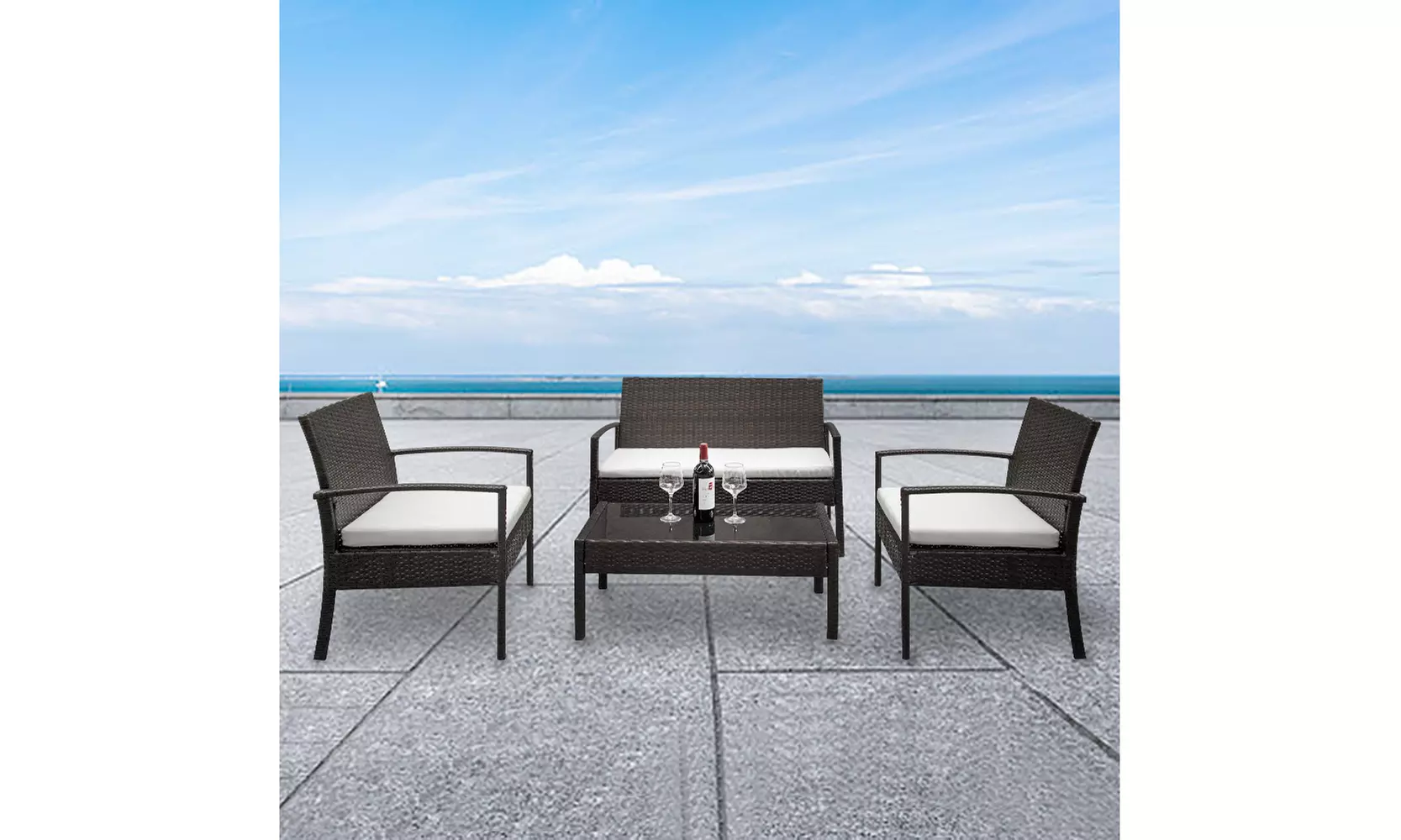 2pcs Arm Chairs 1pc Love Seat & Tempered Glass Coffee Table Rattan Sofa Set - Primary Image