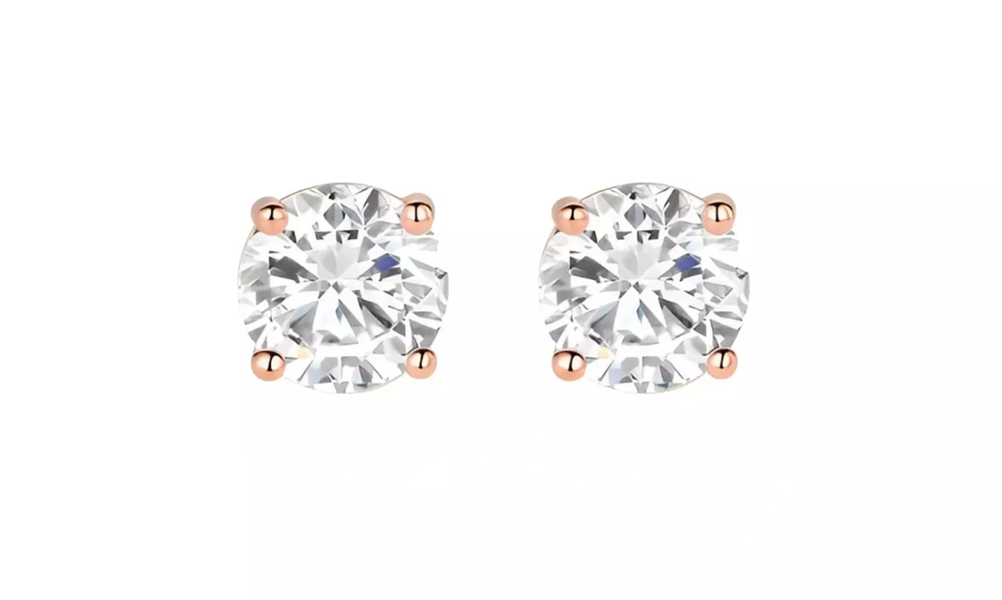 Paris Jewelry 14k Rose Gold Push Back Created White Sapphire Stud Earrings 4MM