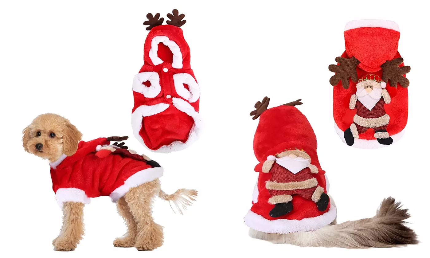 Pet Christmas Costume with Santa Claus and Reindeer Antlers for Dogs and Cats
