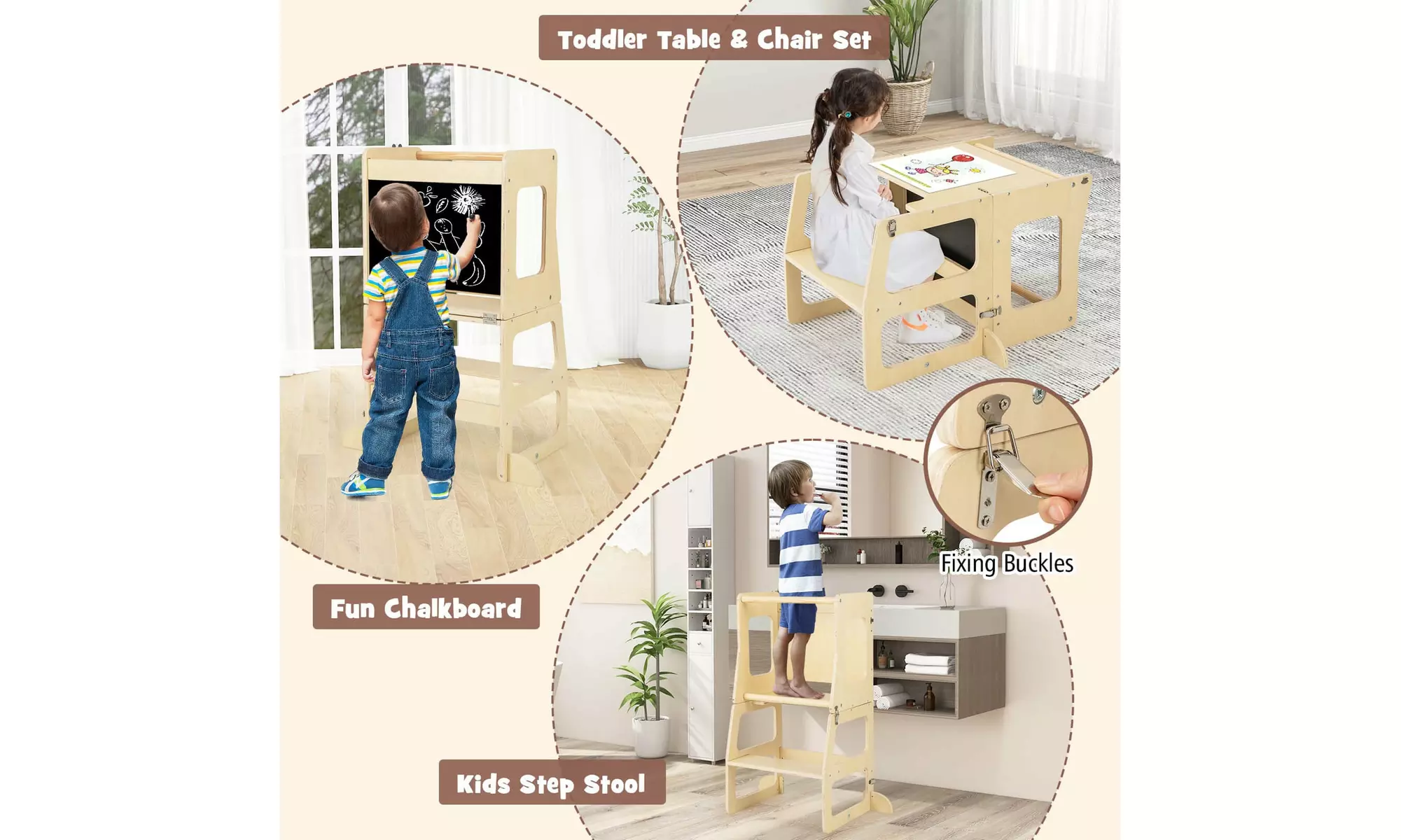7-in-1 Toddler Climbing Toy Set w/ Reversible Ramp Convertible Step Stool