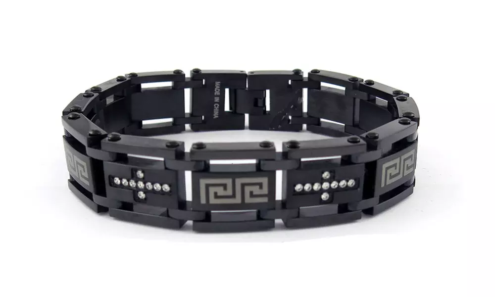 Mens Stainless Steel Cross Link Cubic Zirconia Bracelet - Primary Image