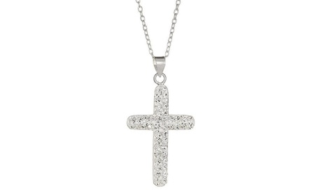 Sterling Silve Cross Necklace With Crystals From Swarovski Blue Crystal Crystal Sterling Silver