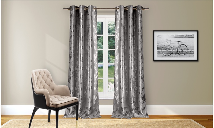 Faux Velvet Metallic Leaves Blackout Window Panels 2 Pack Groupon