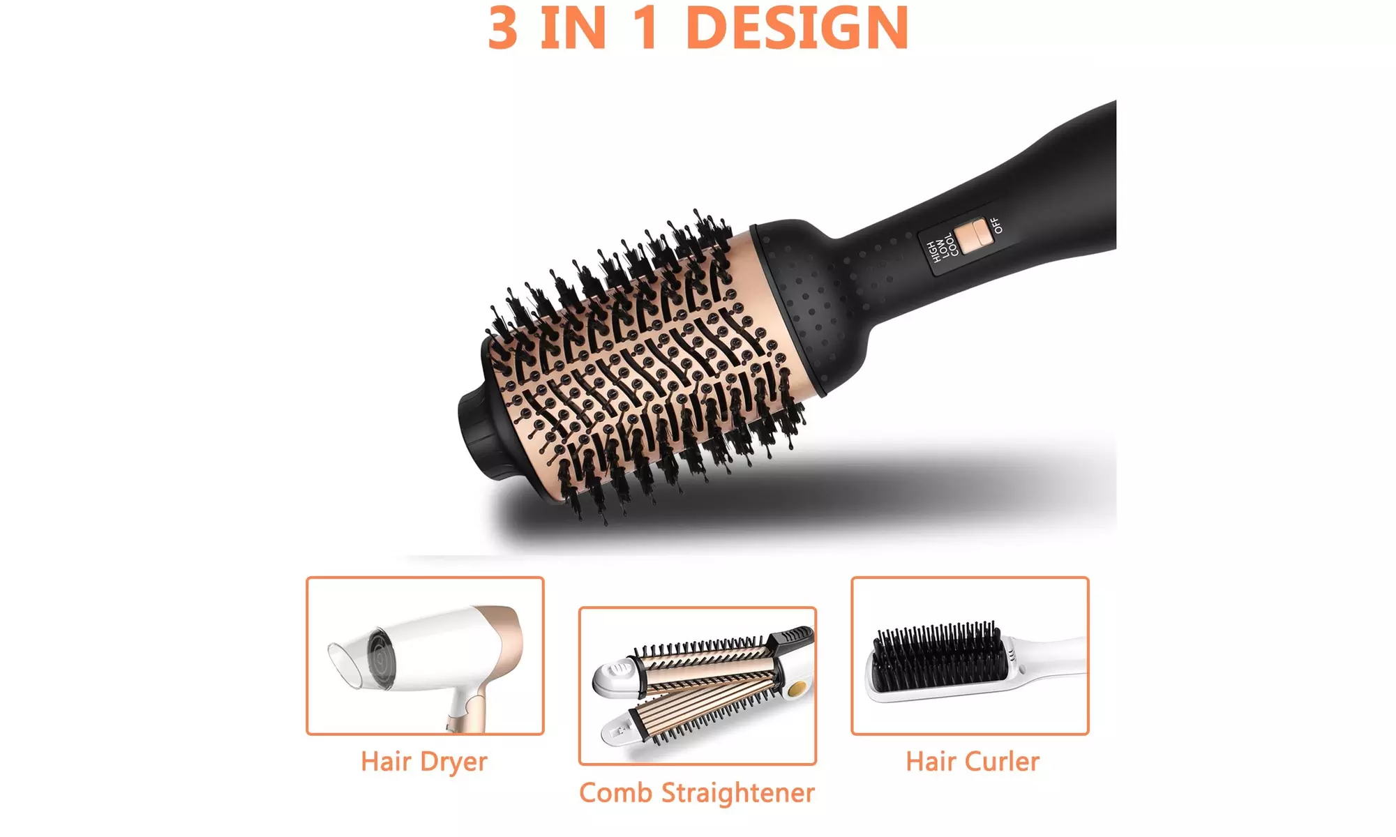 Hot Air Brush Hair Dryer Brush Hair Dryer & Volumizer 3 in 1 Brush Blow Dryer - Primary Image