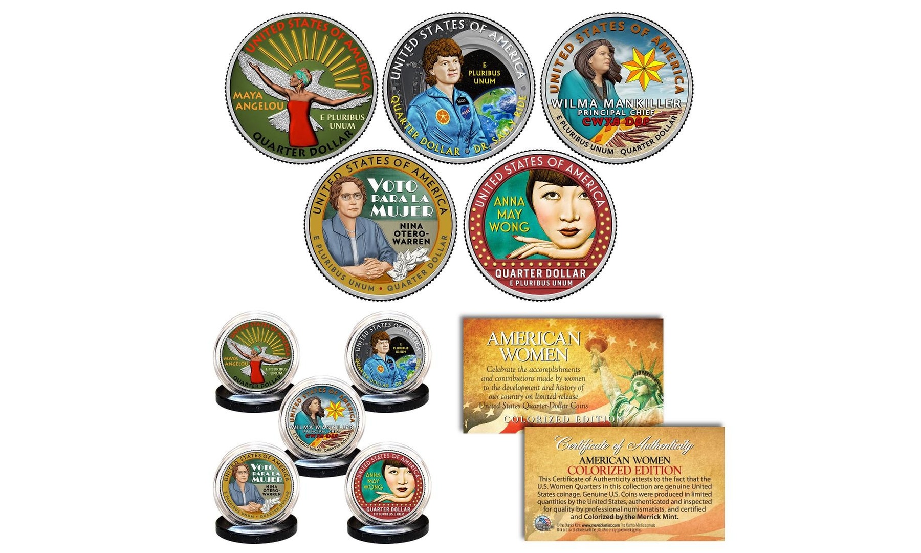 2022 American Women Colorized Quarters US Mint 5-Coin Set w/ Capsules and Stands