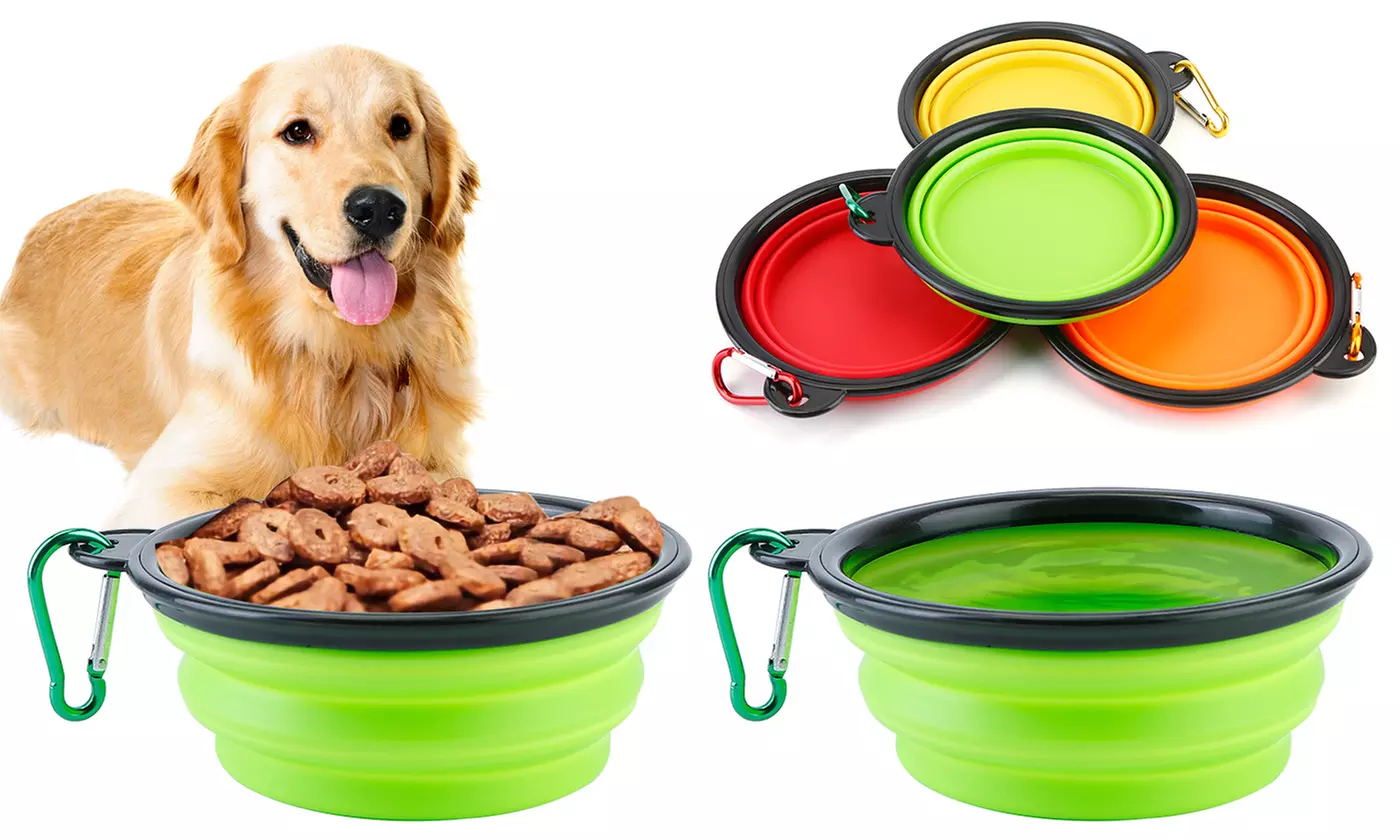 PetLuv Collapsible Silicone Travel Dog Bowls with Carabiners (4-Pack)