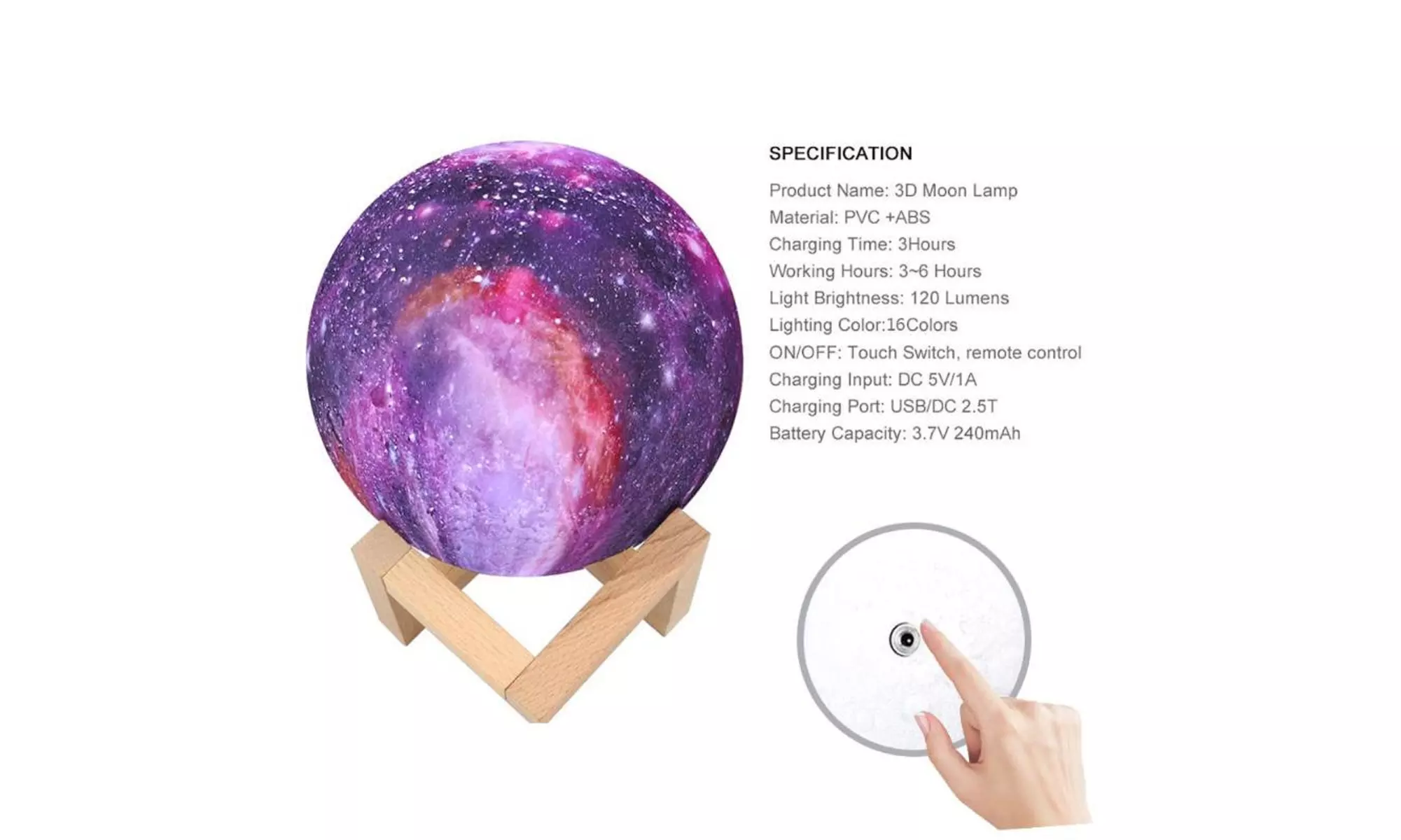 Moon, Galaxy, or Earth Color-Changing 3D Lamp w/ Touch Sensor & Remote Control