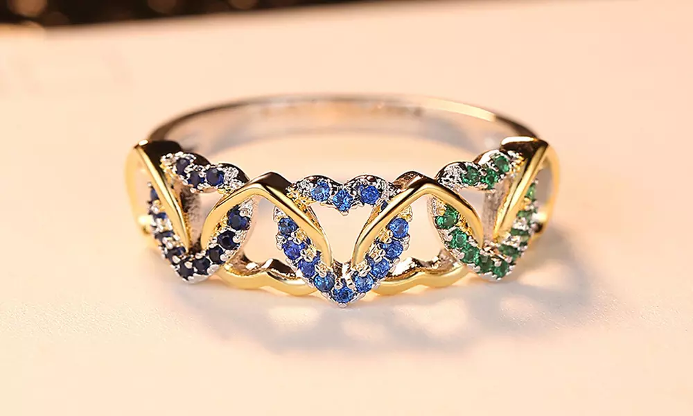 Leo Rosi Heart Ring in Gold & White Gold Filled Valentines Day Gift - Primary Image