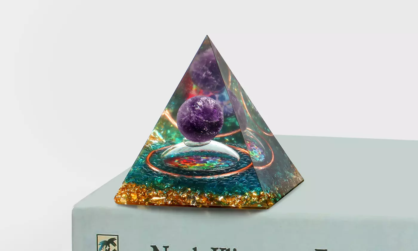 Orgone Pyramid Taichi Amethyst&Obsidian Healing Crystal Pyramid Energy Generator