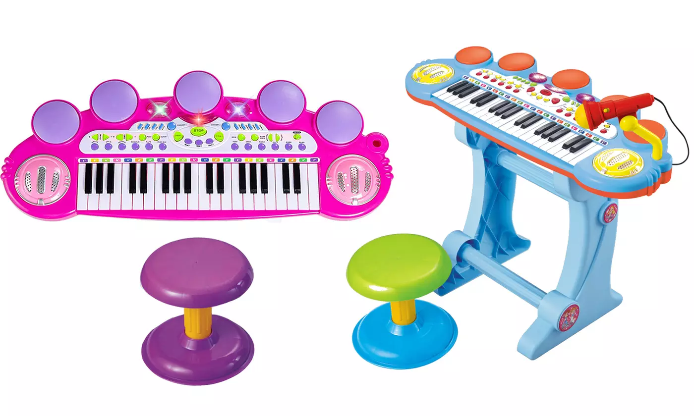 37 Key Kids Electronic Keyboard Piano Toy with Microphone and Stool - Primary Image