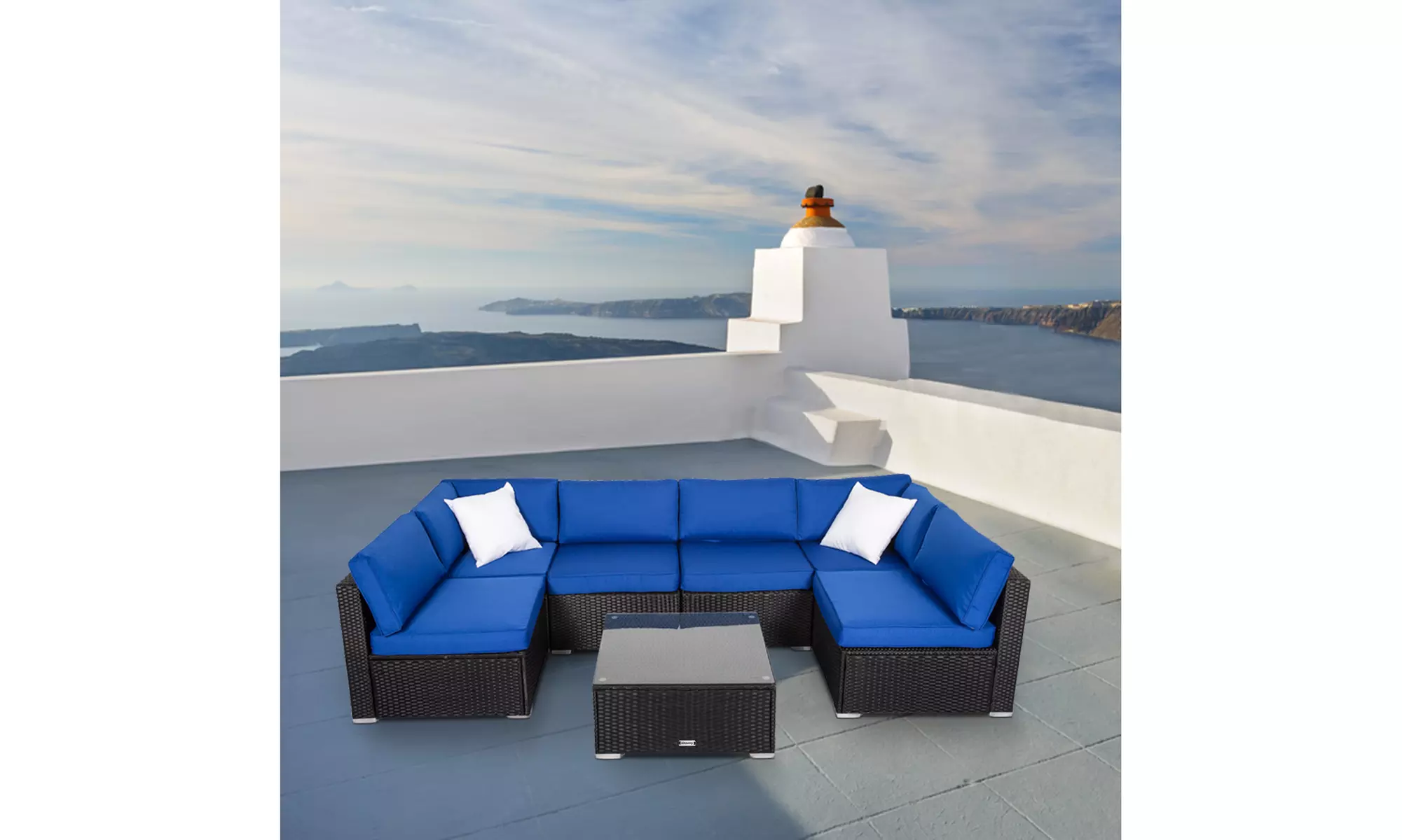 Kinbor Outdoor Sectional Sofa Furniture Patio Rattan Wicker Sofa Set Royal Blue - Primary Image