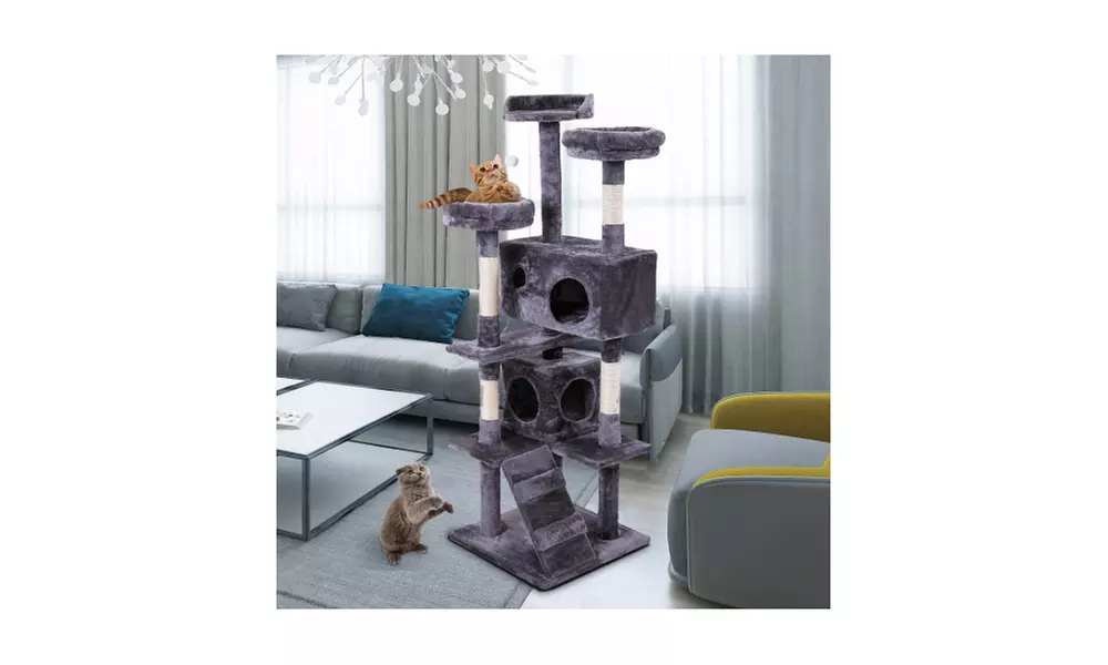 Cat Tree Cat Tower with Scratching Ball, Plush Cushion, Ladder and Condos - Second Medium