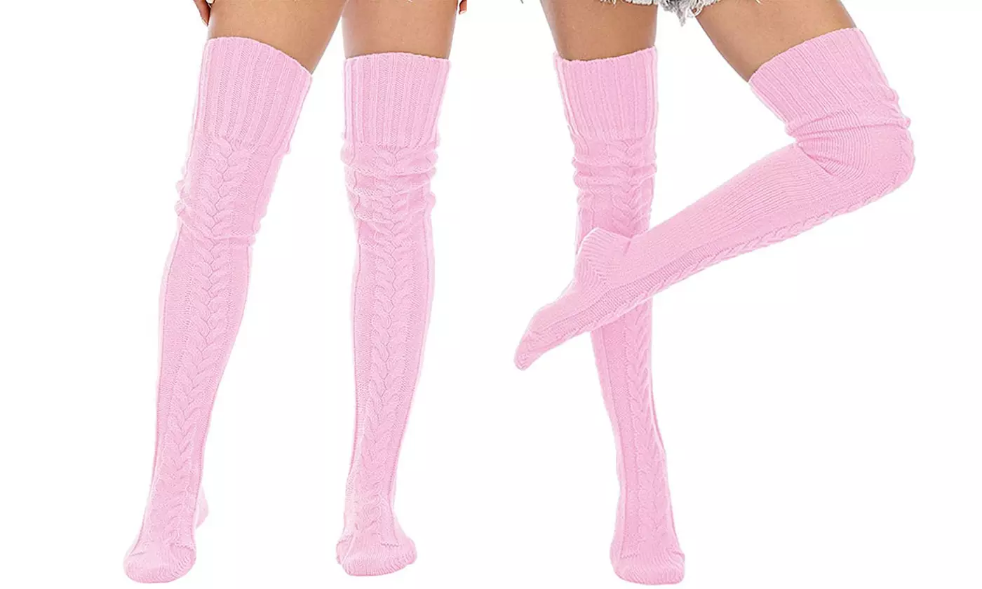 Women's Cable Knitted Thigh High Boot Socks Extra Long Winter Leg Warmers