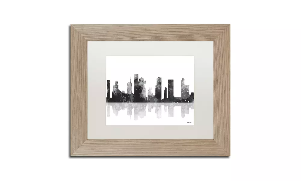 Marlene Watson 'Houston Texas Skyline BG-1' Matted Birch Framed Art - Primary Image