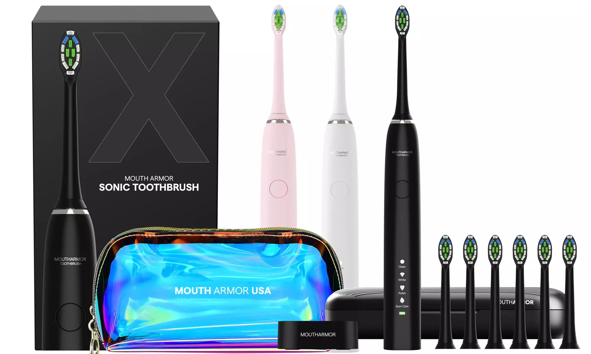 Mouth Armor UltraSonic Toothbrush 6 Brush Heads, Travel Case and Holographic Bag - Primary Image