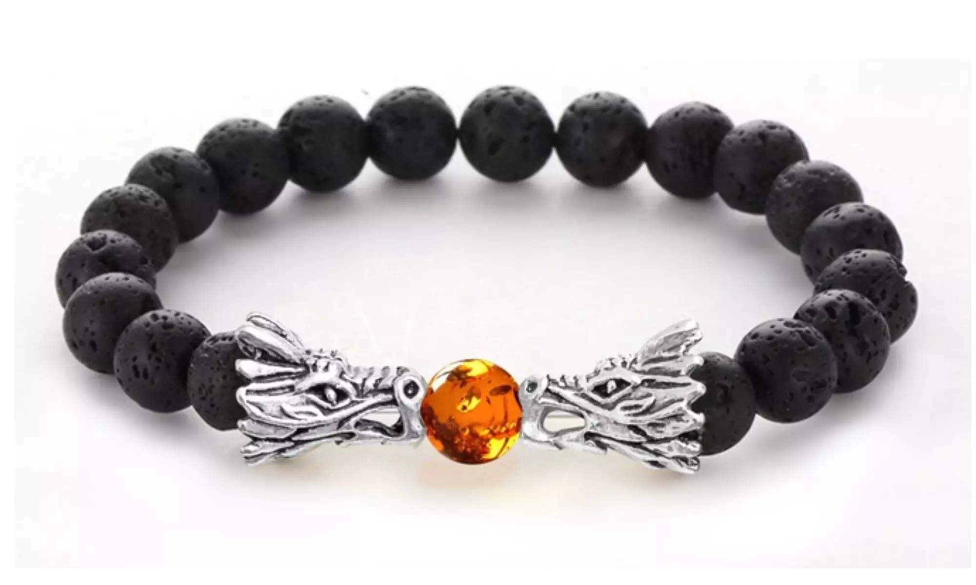 Natural Lava Howlite Stone Dragon Bead Bracelet  - Primary Image