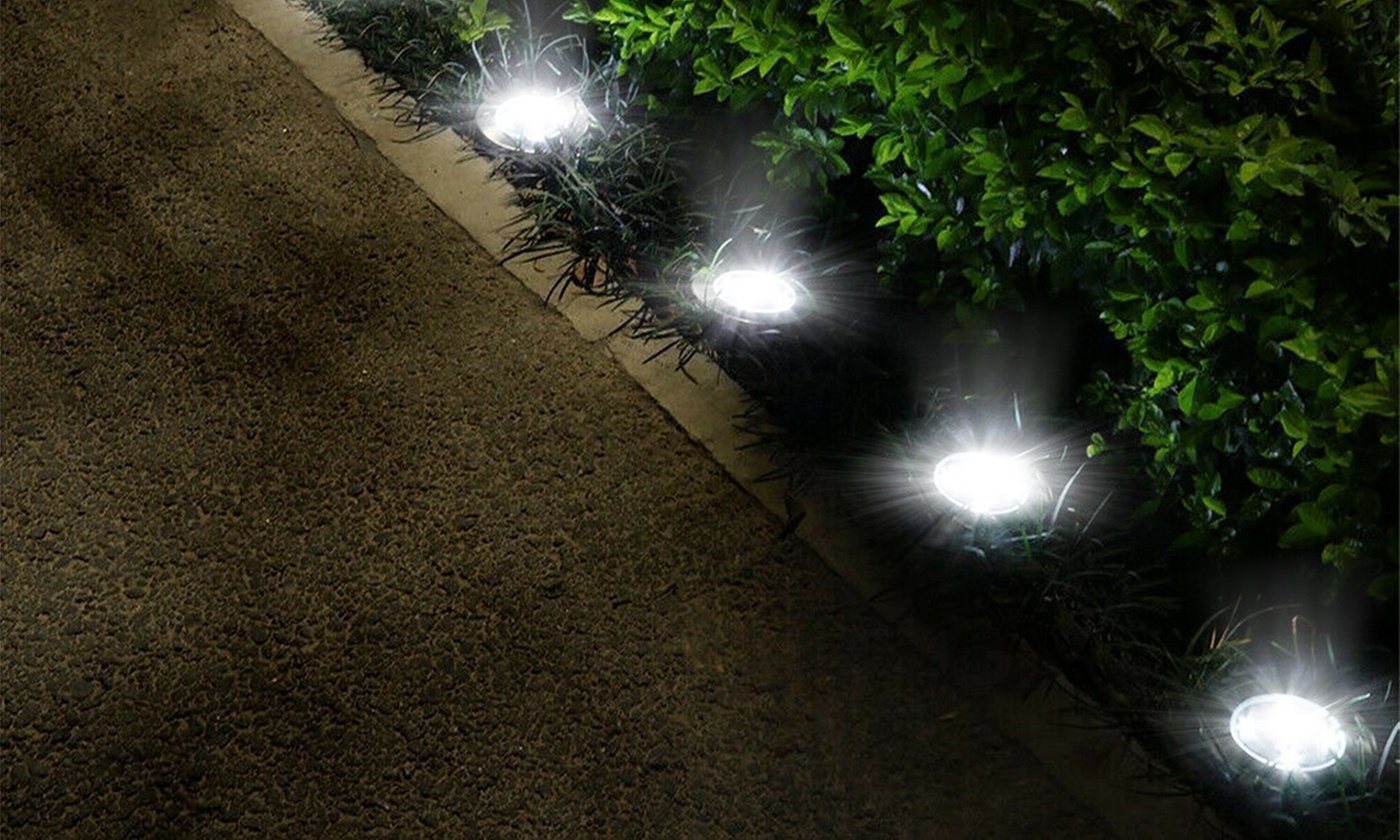 SolarEK 8-LED Disk Solar Ground Lights for Pathway & Garden (4 or 8-Pack)