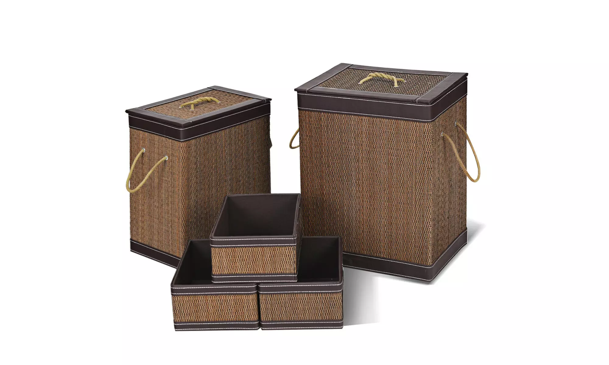 Costway 5 PCS Square Bamboo Hamper Open Box Laundry Basket Storage Bin Organizer - Primary Image