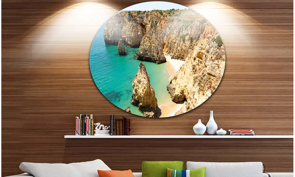 Rocky and Rough Portugal Bay' Extra Large Seashore Metal Circle Wall Art - Primary Image