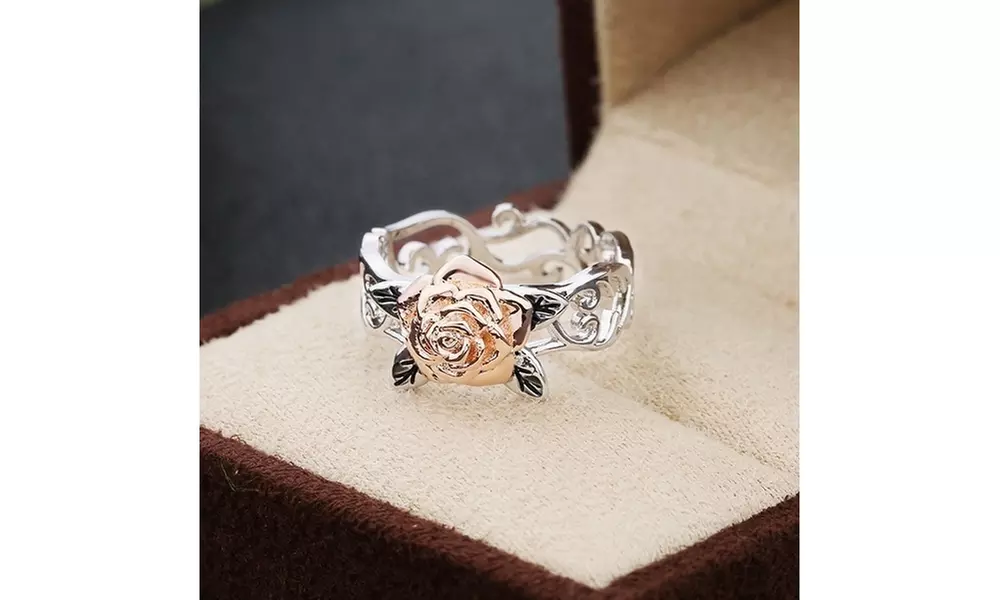 Fashion 925 Sterling Silver Floral Ring Solid Rose Gold Flower Rings  - Second Medium