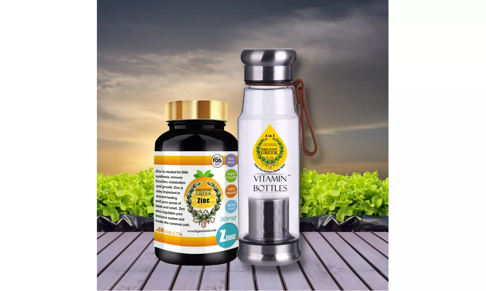 Organic Greek Vitamin Water Bottles 550mL with Vitamin Zinc - Primary Image
