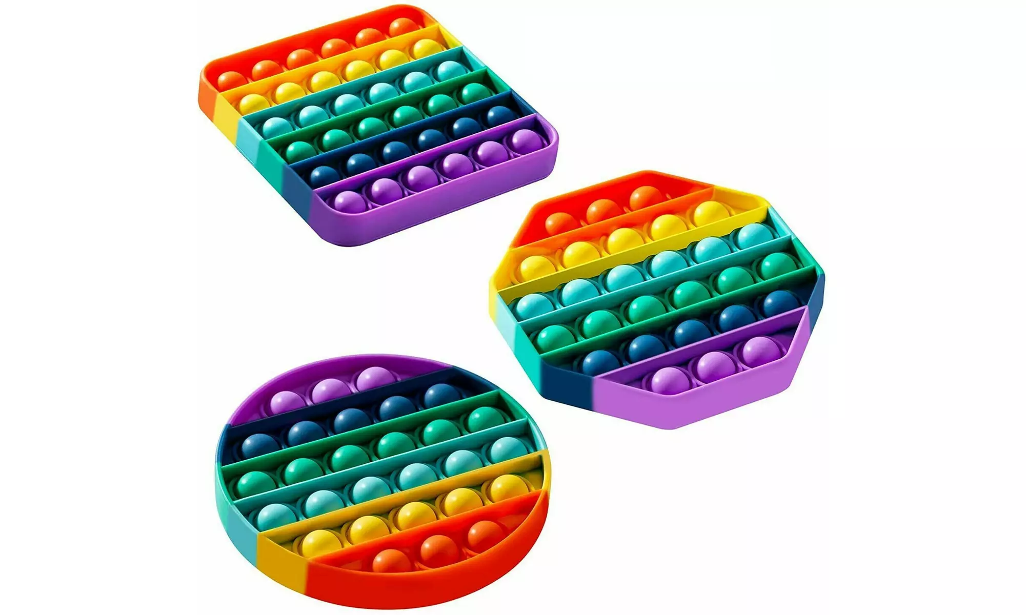 3-Pack Rainbow Push Pop it Silicone Sensory Fidget Toy Game Pop Bubble Set - Primary Image
