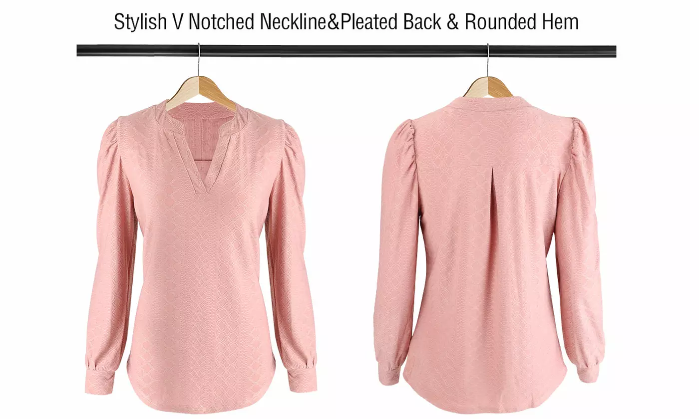 Women Long Sleeve V Neck Tunic Blouse