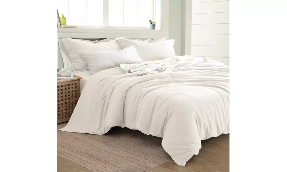 Solid 3 Piece Linen-Cotton Duvet Set - Second Medium