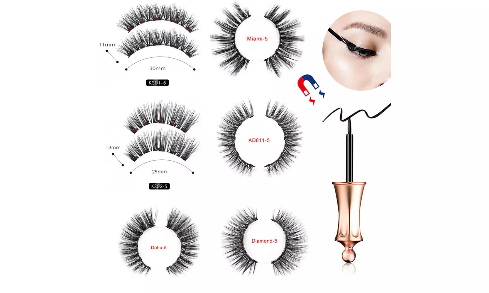 Magnetic Eyeliner Kit with Magnetic Eyelashes and Liquid Eyeliner, KS02-5 - Primary Image
