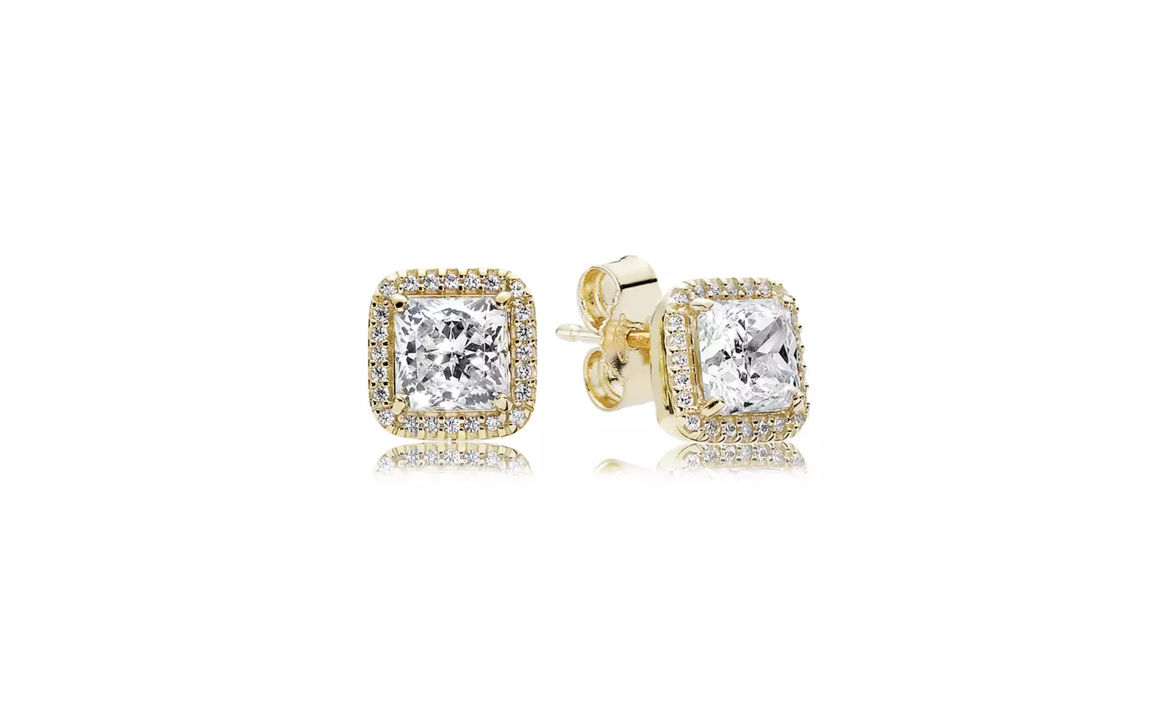 14K Gold Square Halo Earrings with crystals from Swarovski