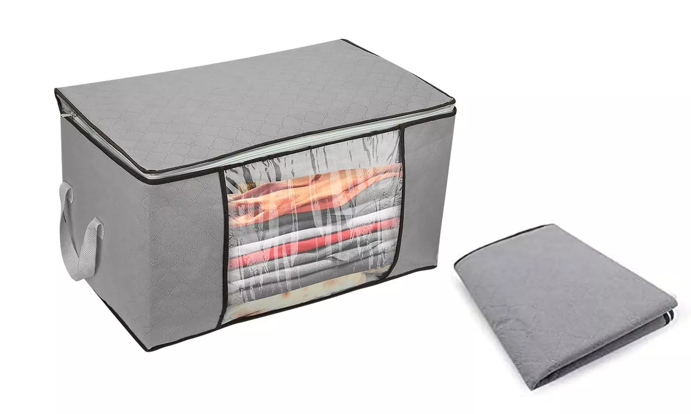 NewHome 90L Foldable Clothes Storage Bags with Window Closet Organizer (2-Pack)