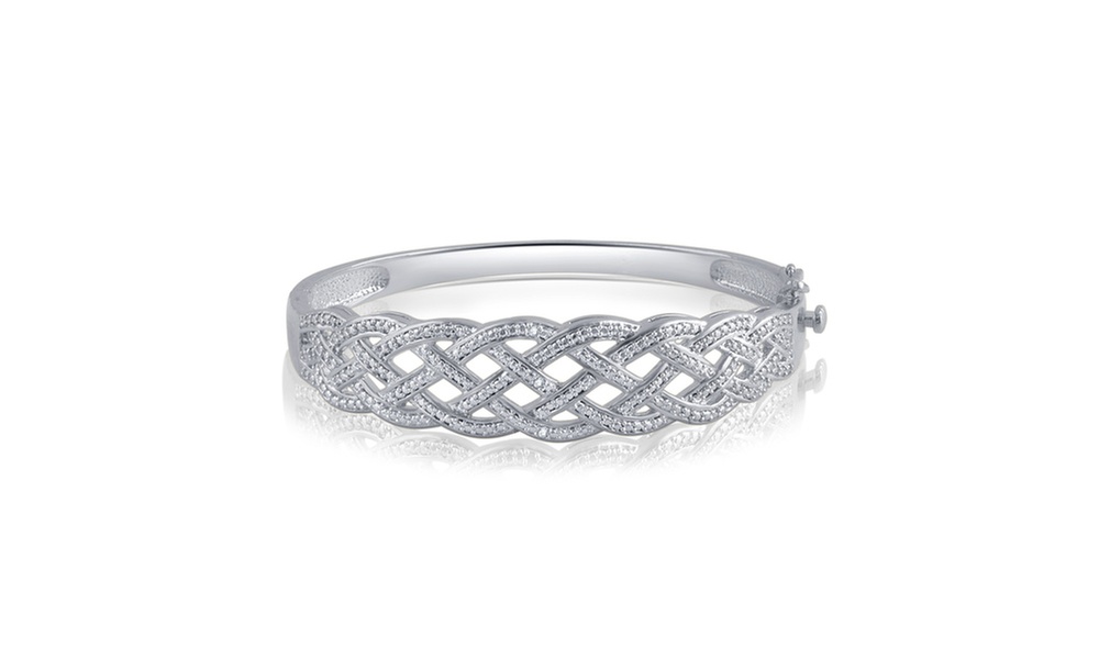 14K White Gold Plated Dia Accent Double Criss Cross Bangle-KG17855CWSC