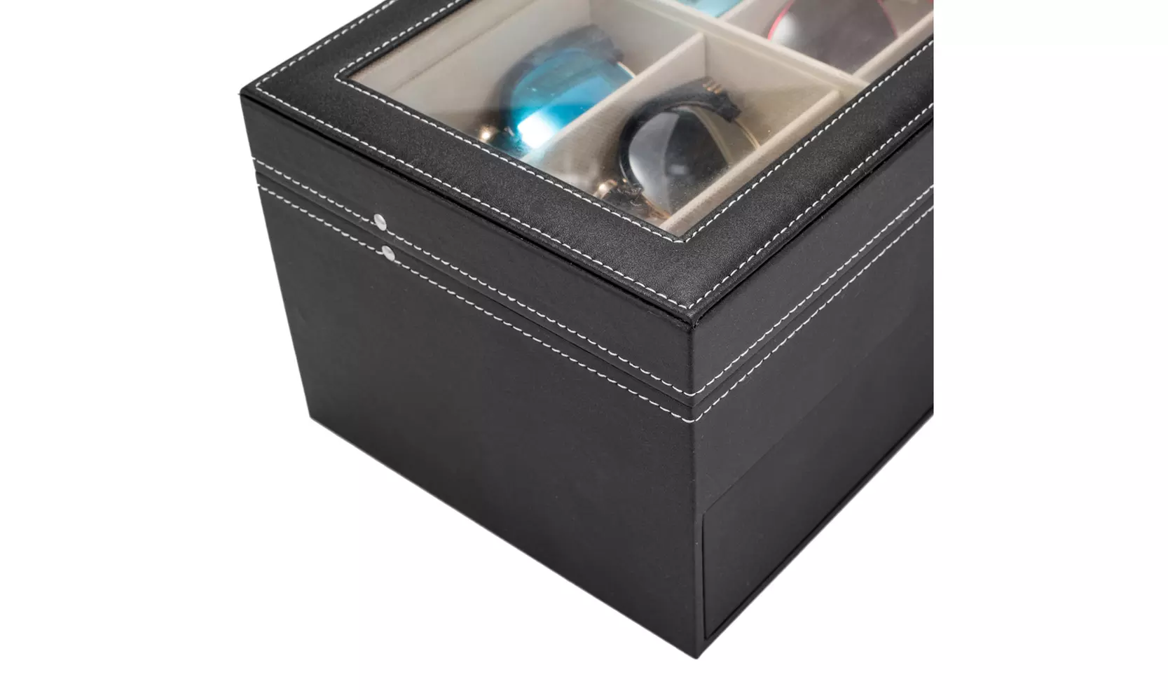 Leather 8/12 Slots Eyeglasses Sunglass Display Lockable Storage Box Case 