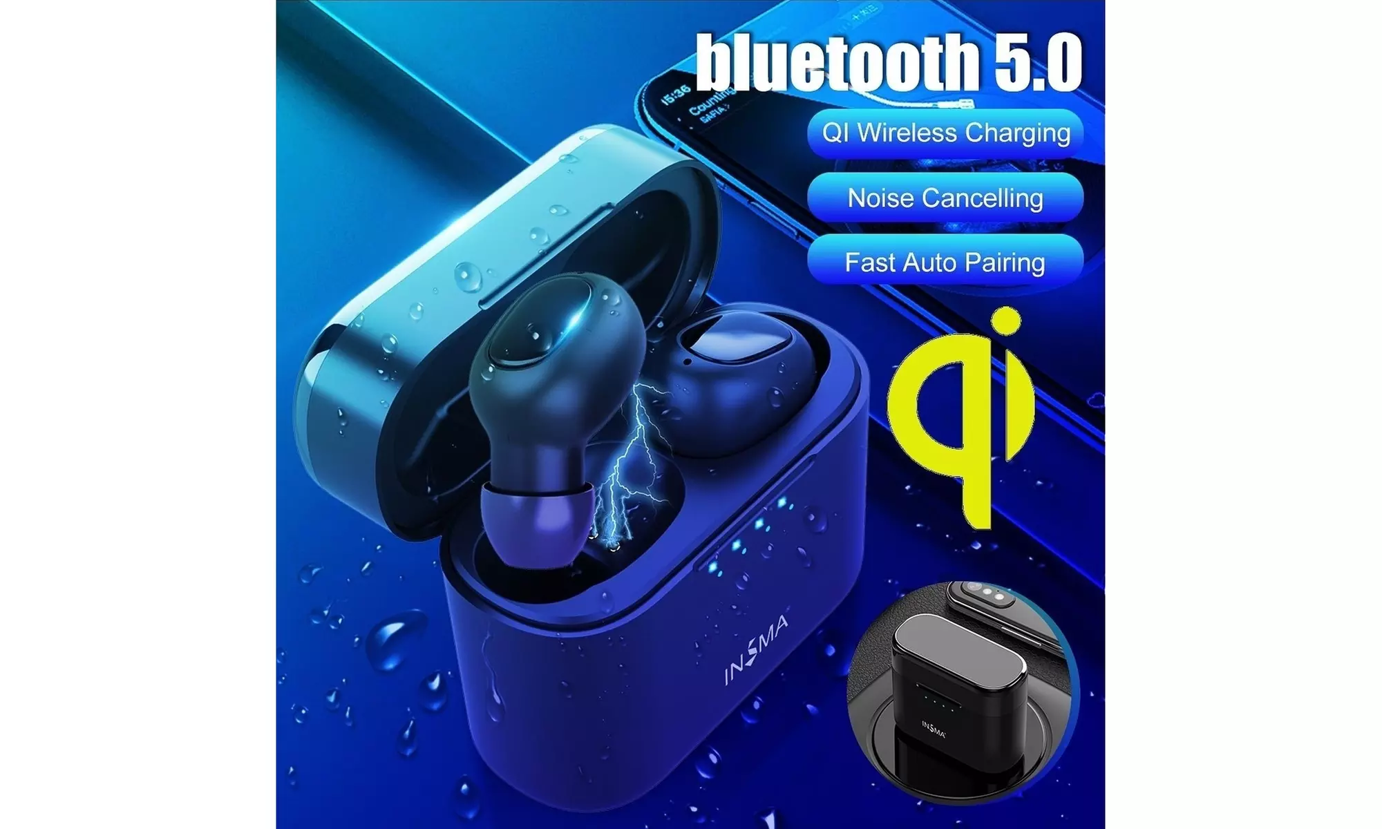 INSMA Mini Portable Realtek bluetooth 5.0 Airbuds Earphones With Charging Case - Primary Image