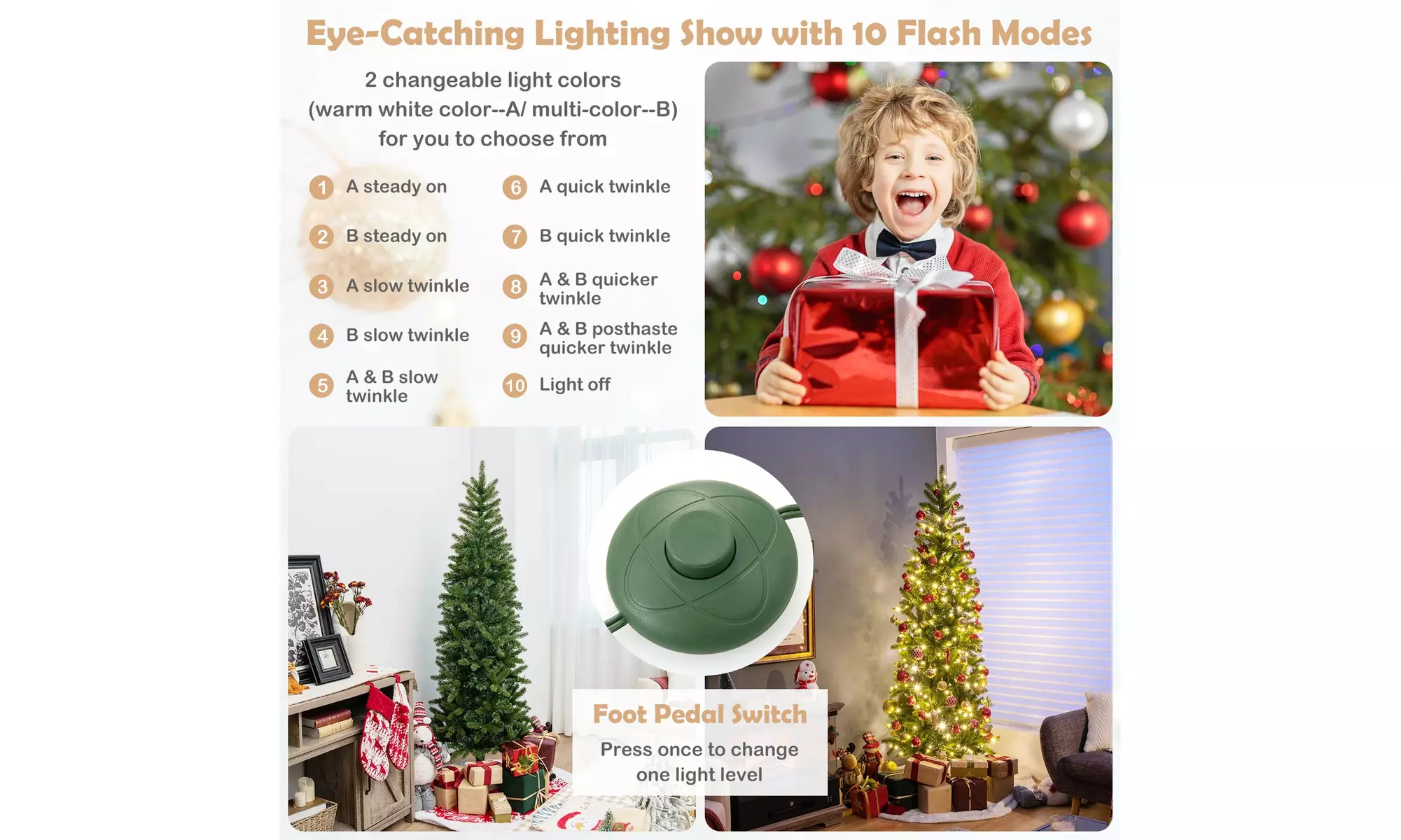 5FT Pre-Lit Hinged Artificial Christmas Tree With Multicolor Lights