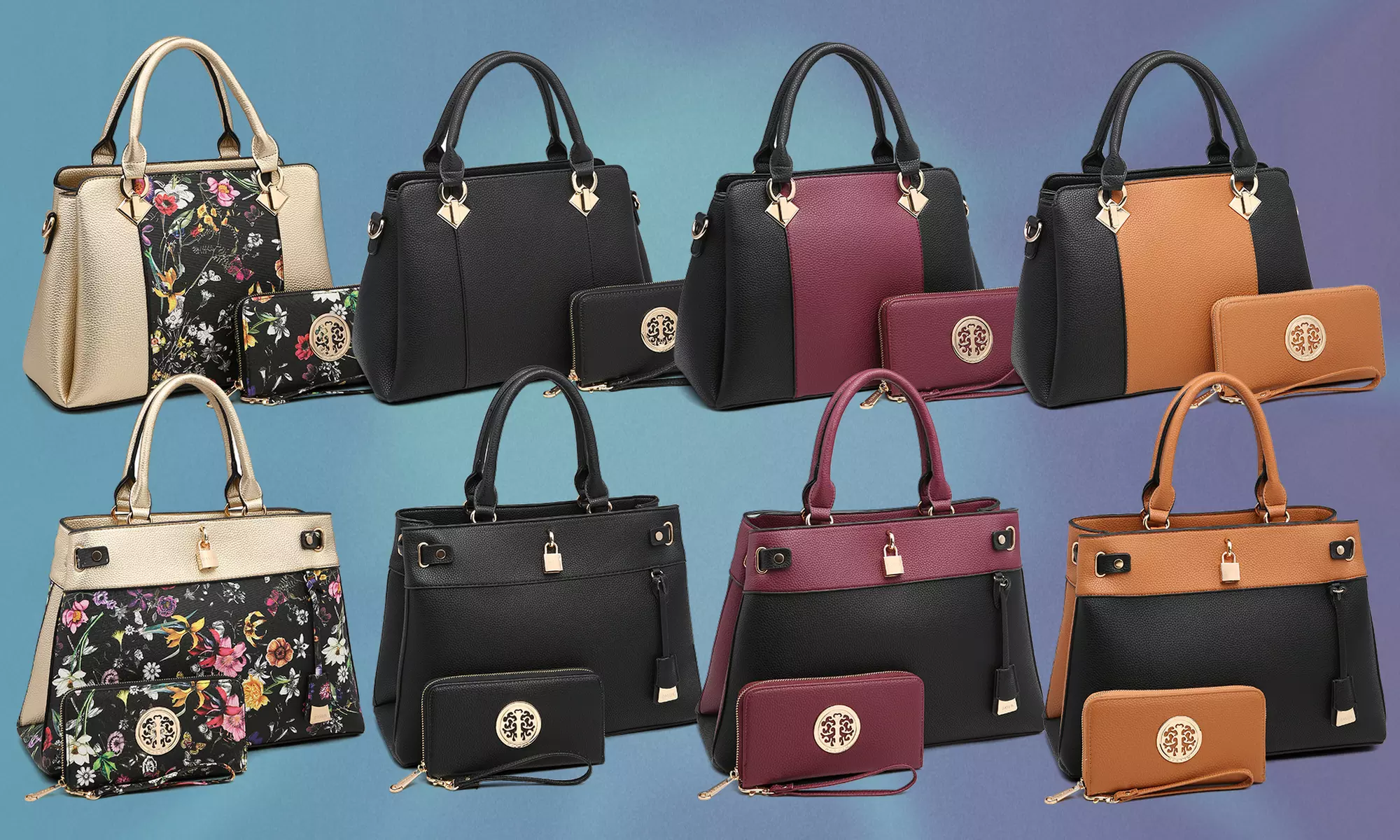 MK Belted Collection Padlock Satchel Purse with Wallet Set - Primary Image