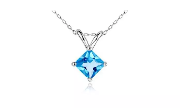 14k Solid White Gold 4 Carat Princess Aquamarine 18 Inch Necklace - Primary Image
