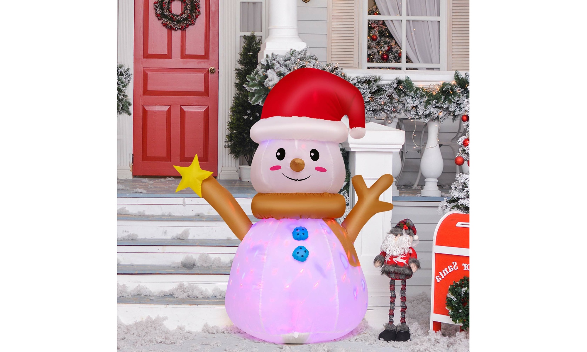 Costway 4 FT Inflatable Christmas Snowman Blow-up Decor 360 Rotating LED Lights