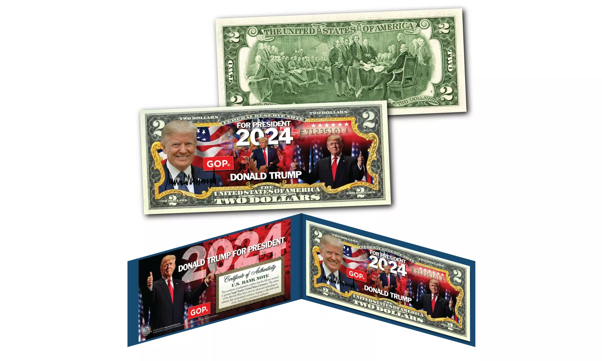 DONALD TRUMP for President 2024 Official Genuine Legal Tender U.S. 2 Dollar Bill