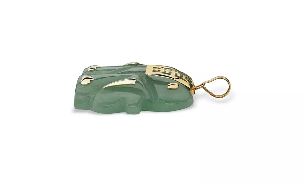 Green Jade 14k Yellow Gold Good Fortune Elephant Pendant - Second Medium