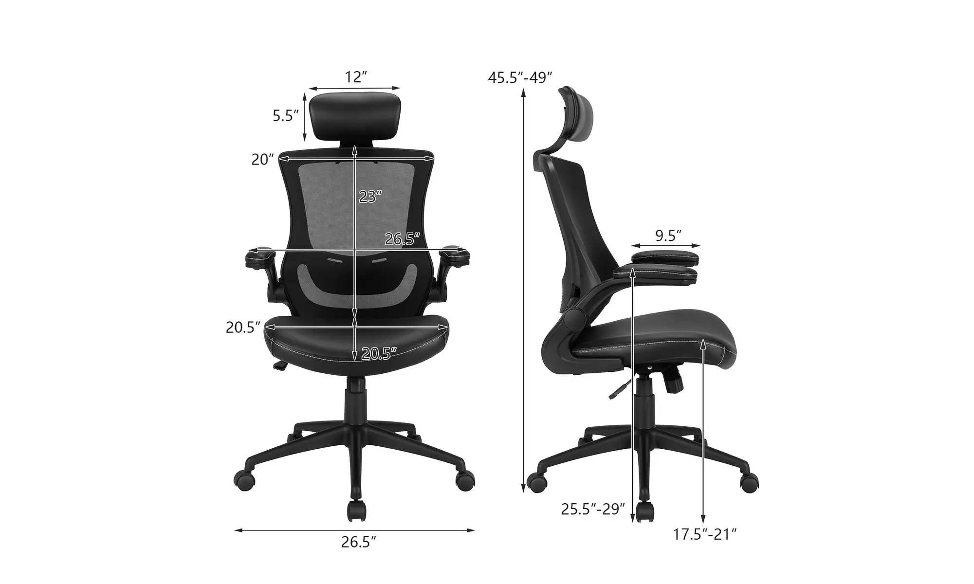 Costway Mesh Back Adjustable Swivel Office Chair w/ Flip up Arms Leather Seat - Second Medium