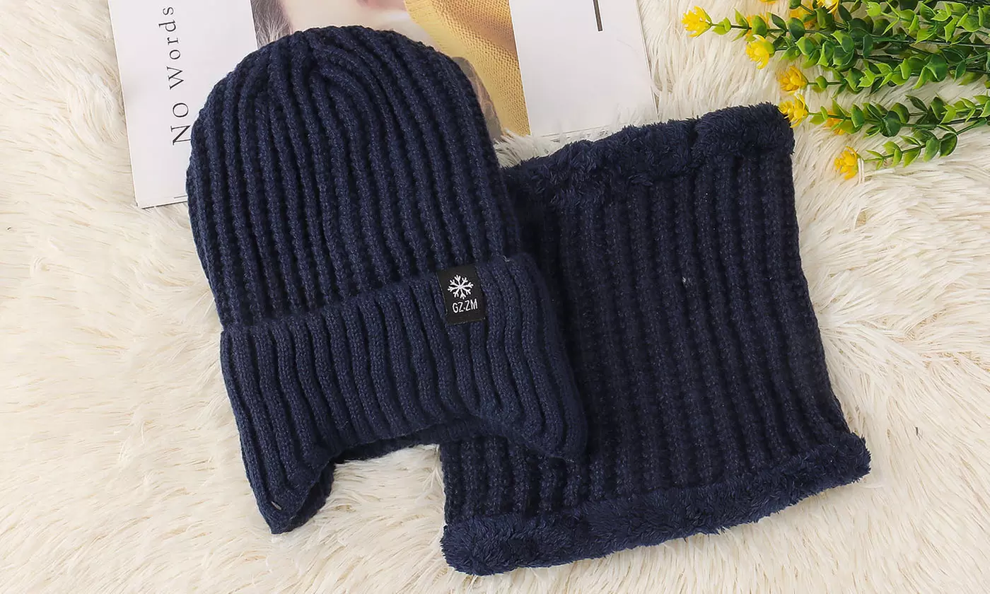 Men's Knit Winter Beanie Hat & Scarf Set 