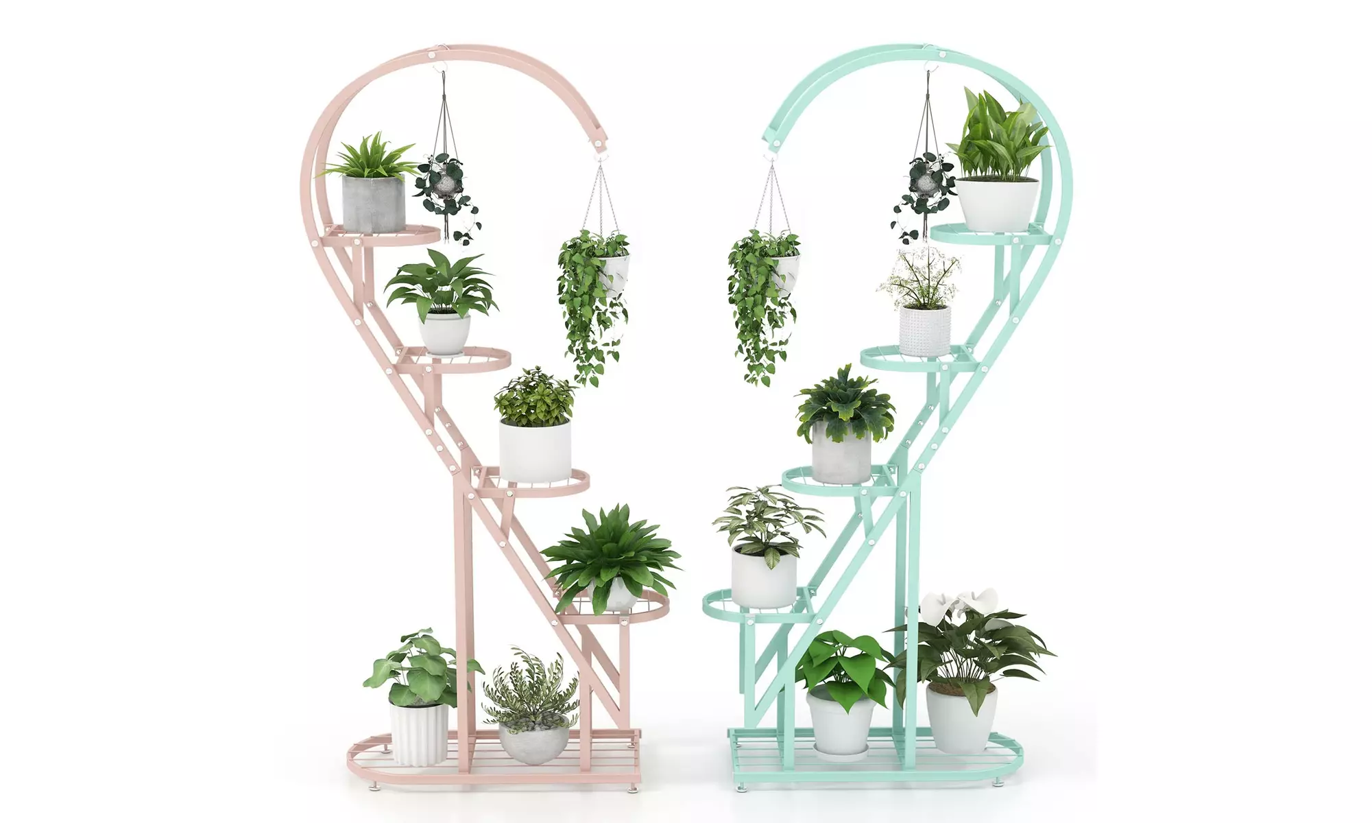 5 Tier Metal Plant Stand Heart-shaped Shelf w/ Hanging Hook for Multiple Plants