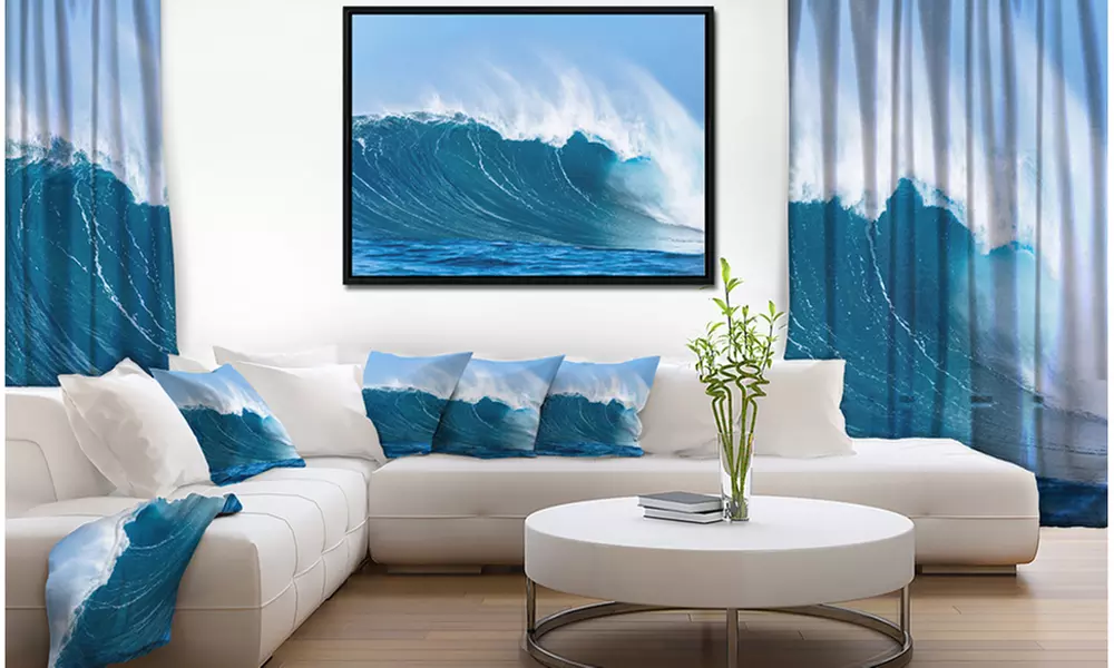 Sky Hitting Ocean Waves - Seascape Framed Canvas Art Print - Primary Image